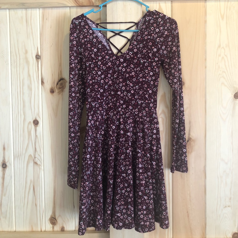 Long sleeve floral burgundy dress